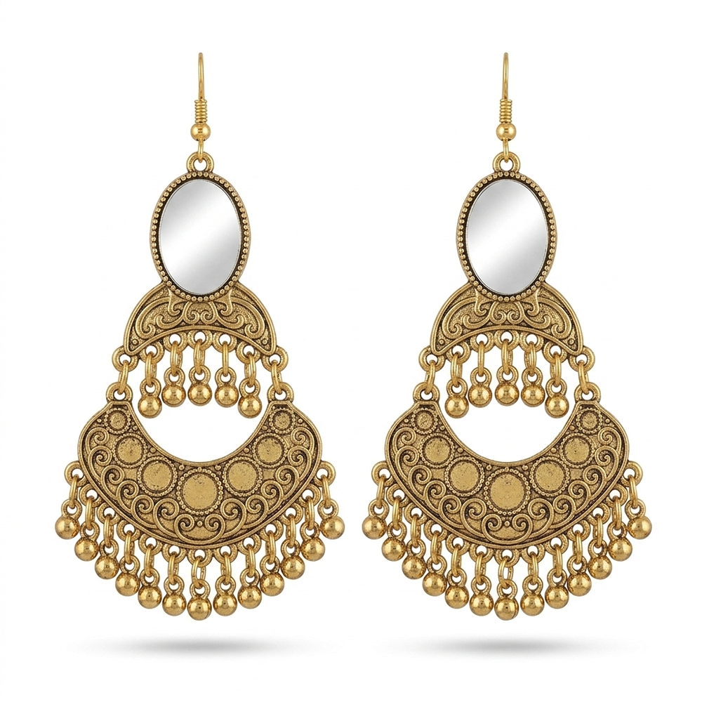 The99Jewel Antique Gold Plated Dangler Earring with mirror work
