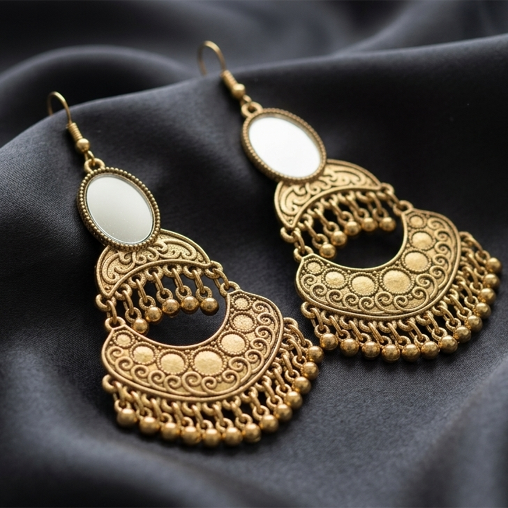 The99Jewel Antique Gold Plated Dangler Earring with mirror work 