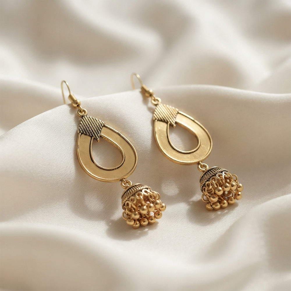 The99Jewel Antique Gold Plated Hexagon Mirror Jhumki Dangler Earrings for Women