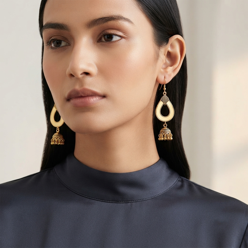 The99Jewel Antique Gold Plated Hexagon Mirror Jhumki Dangler Earrings for Women