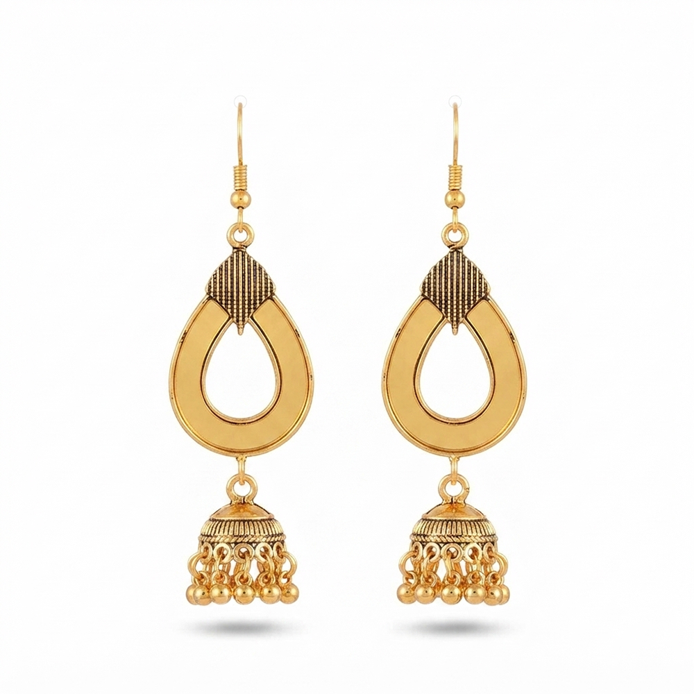 The99Jewel Antique Gold Plated Hexagon Mirror Jhumki Dangler Earrings for Women