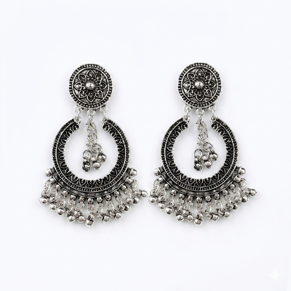 The99Jewel Antique Silver-Toned Oxidised Dangler Earrings