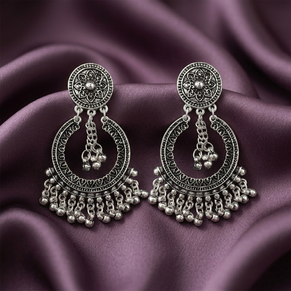 The99Jewel Antique Silver-Toned Oxidised Dangler Earrings