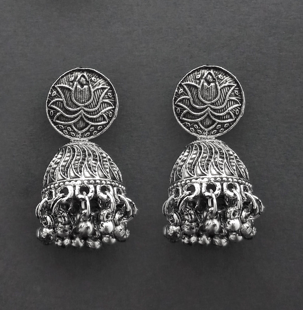The99Jewel Traditional Oxidised Finish Jhumka Earrings
