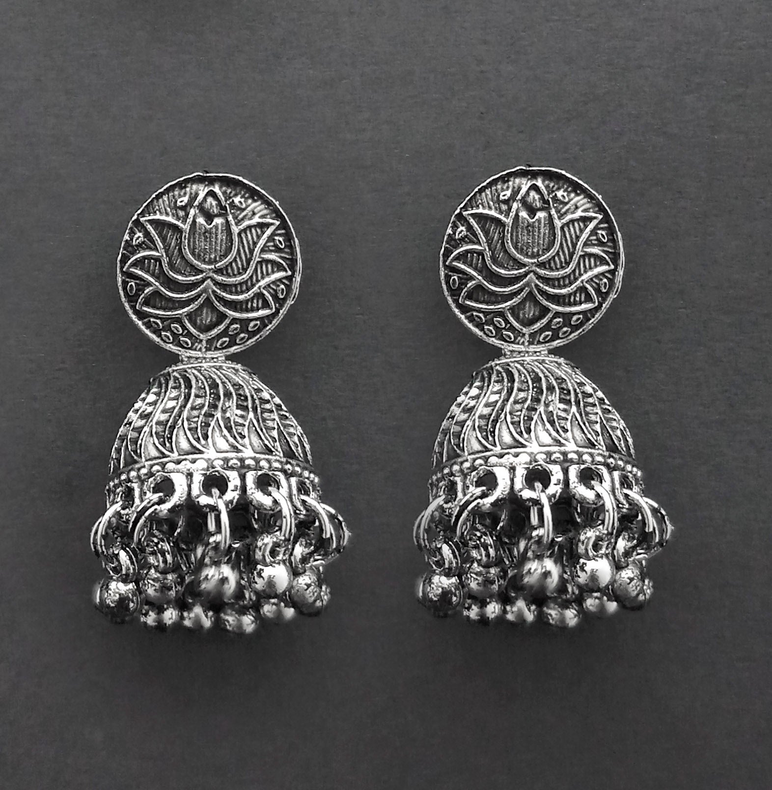 The99Jewel Traditional Oxidised Finish Jhumka Earrings