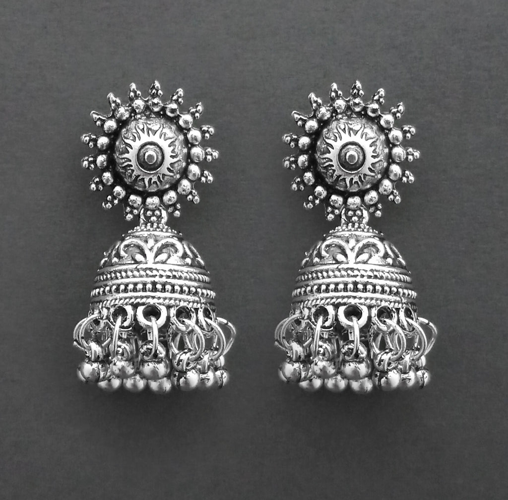 The99Jewel Traditional Oxidised Finish Jhumka Earrings