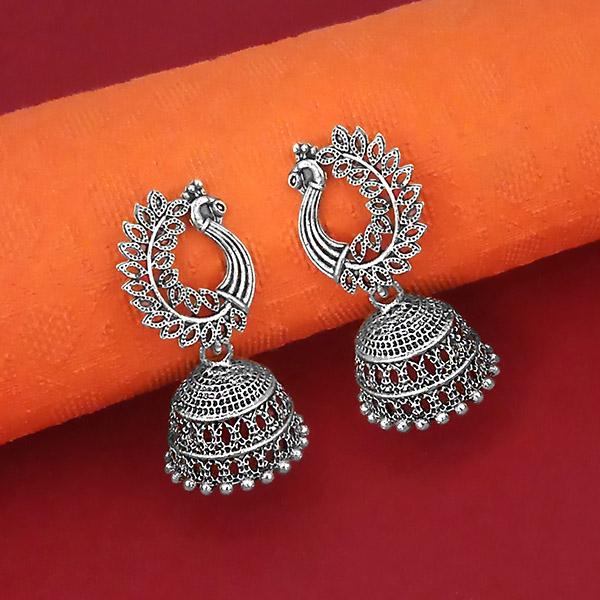 The99Jewel Peacock Design Oxidised Jhumki Earrings - 1315064