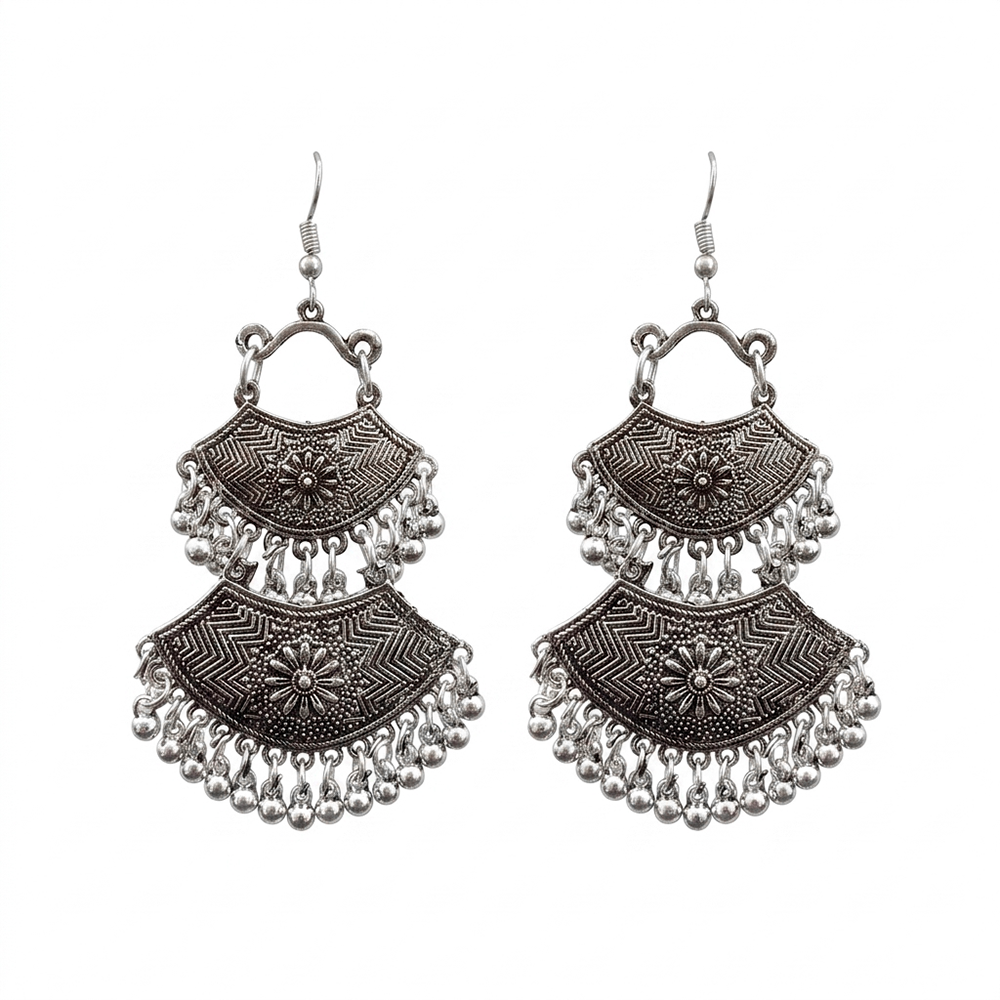 The99Jewel Antique Silver-Toned Oxidised Dangler Earrings