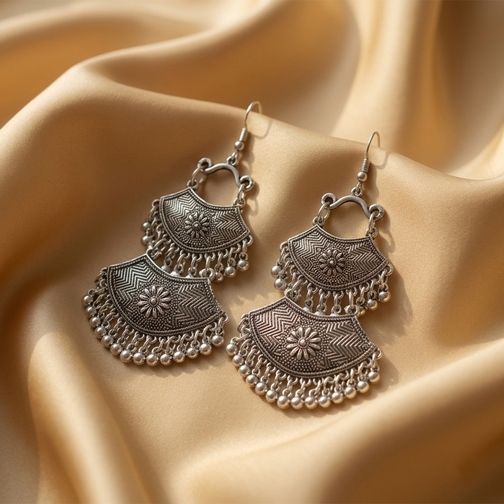 The99Jewel Antique Silver-Toned Oxidised Dangler Earrings