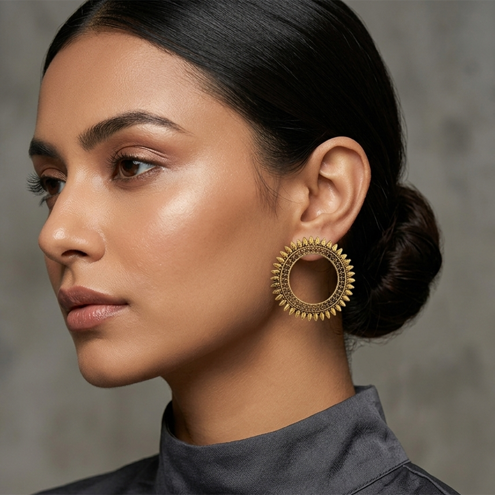 The99Jewel Traditional Gold plated Circle Stud Earring