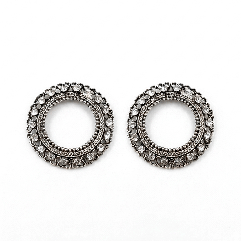 The99Jewel Oxidised Crystal Circle Stud Earrings