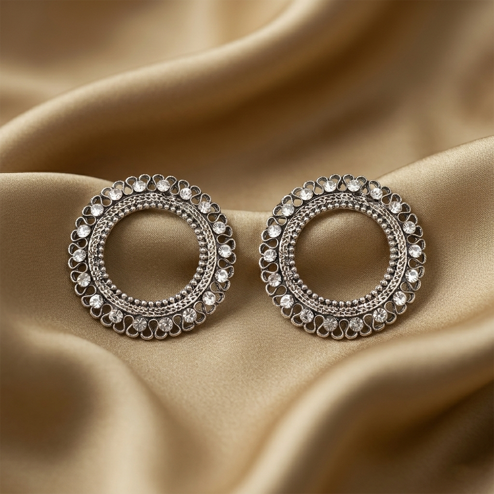 The99Jewel Oxidised Crystal Circle Stud Earrings