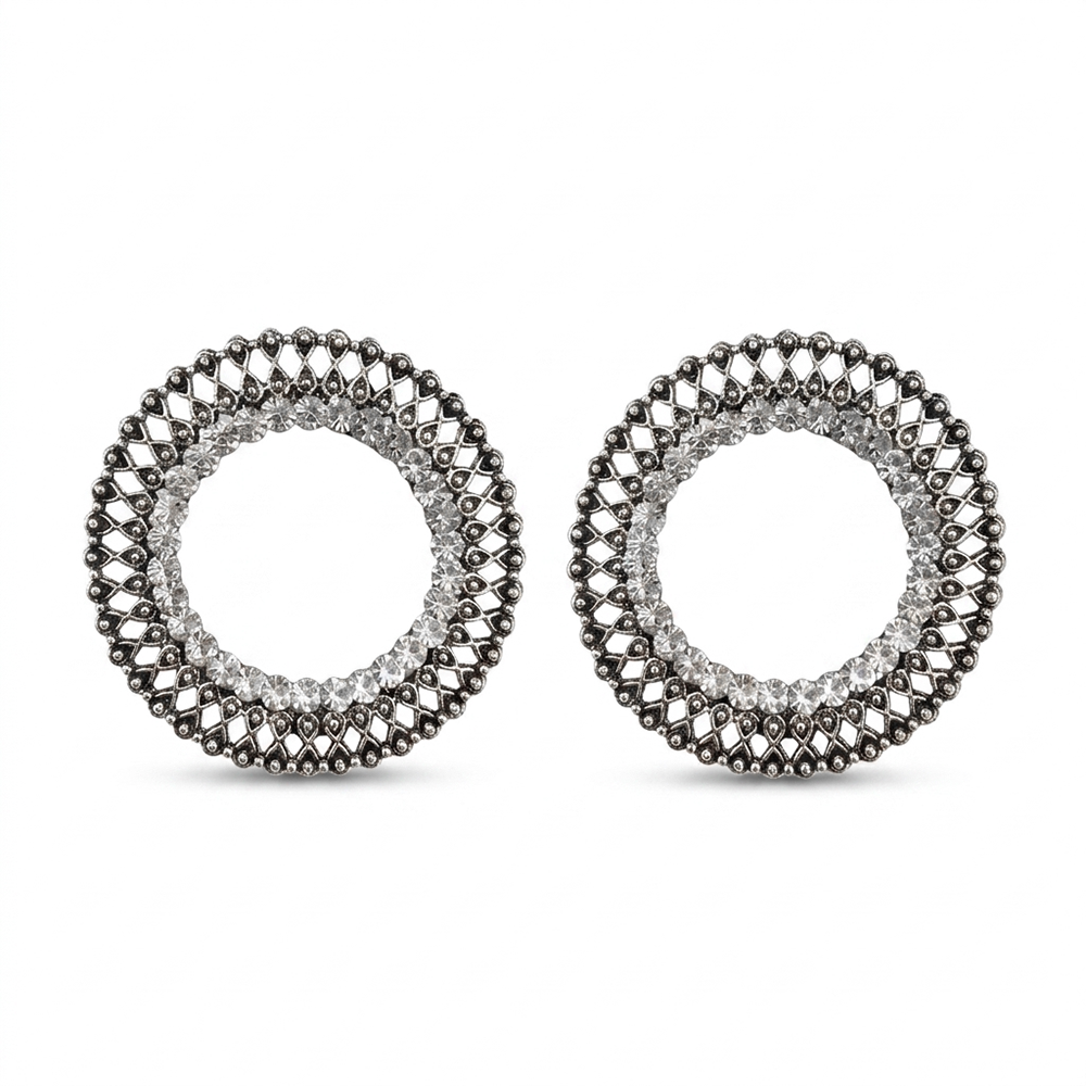 The99Jewel Oxidised Crystal Circle Stud Earrings