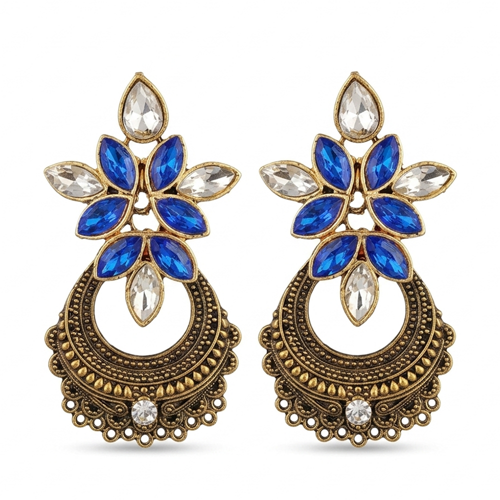 The99Jewel Antique Gold Floral Stone Chandbali Earrings for Women