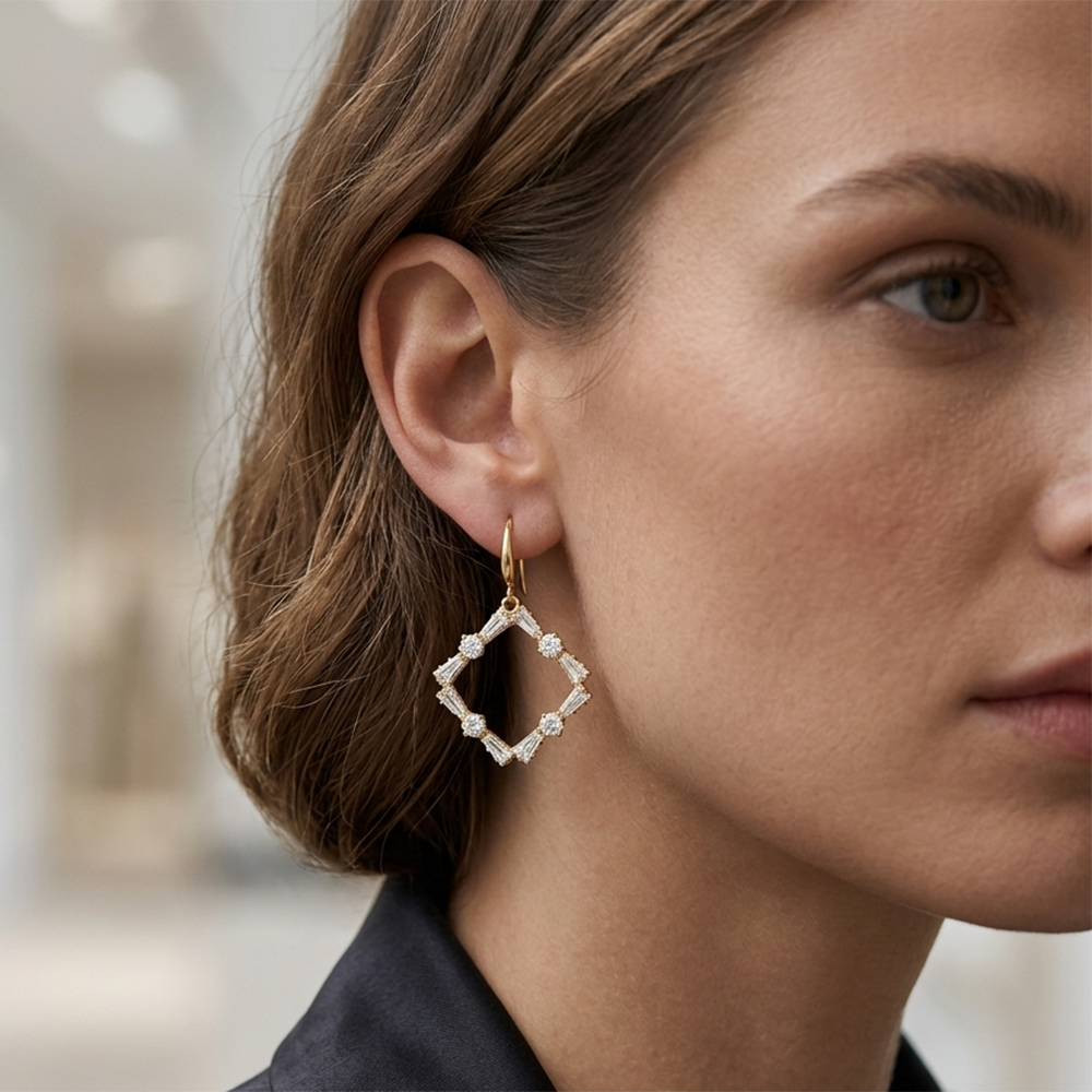 The99Jewel Gold Plated American Diamond Statement Earrings for Women