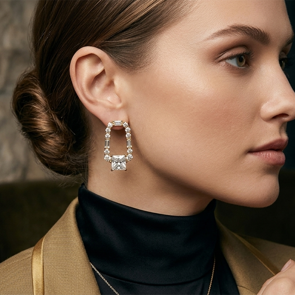 The99Jewel Gold Plated American Diamond Statement Earrings for Women