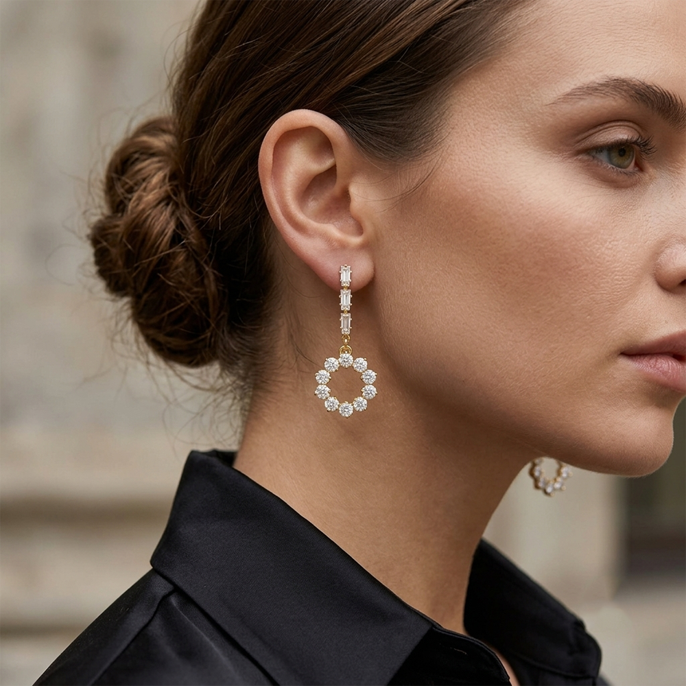 The99Jewel Gold Plated American Diamond Statement Earrings for Women