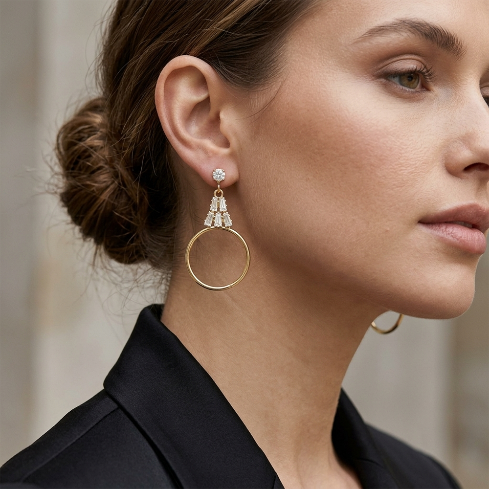 The99Jewel Gold Plated American Diamond Statement Earrings for Women