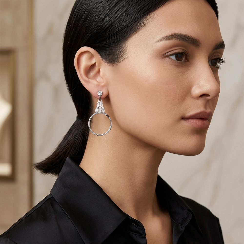 The99Jewel Dazzling Silver Plated American Diamond Stone Earrings