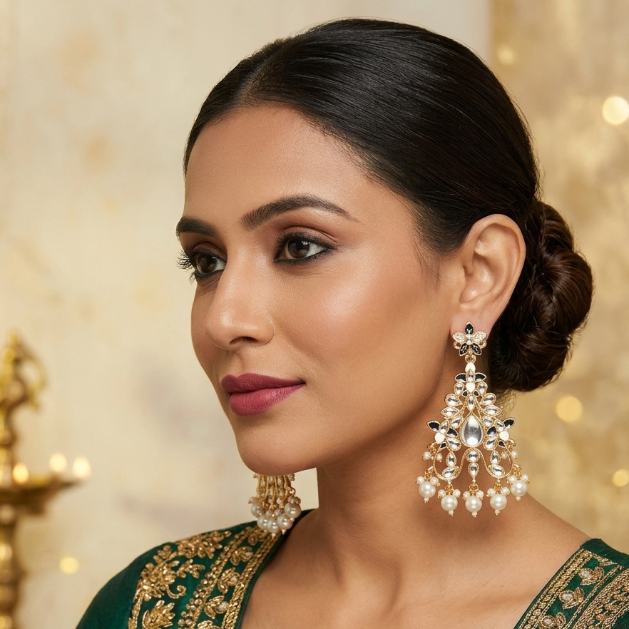 The99Jewel Wedding Wear Kundan Earrings for Women | Traditional Stone-Studded Ethnic Jewellery for Parties and Celebrations