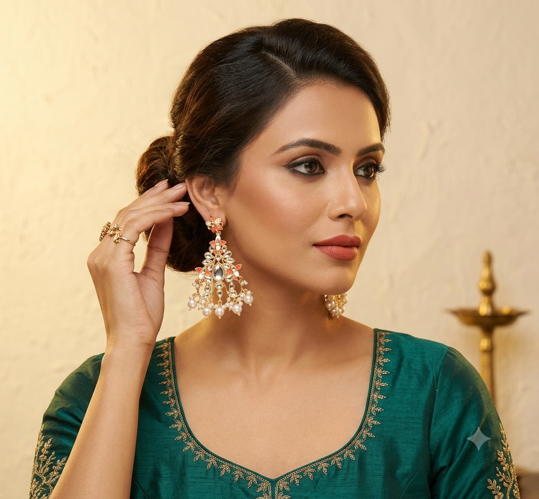 The99Jewel Wedding Wear Kundan Earrings for Women | Traditional Stone-Studded Ethnic Jewellery for Parties and Celebrations