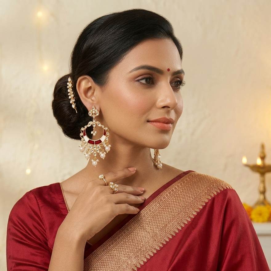 The99Jewel Wedding Wear Kundan Earrings for Women | Traditional Stone-Studded Ethnic Jewellery for Parties and Celebrations