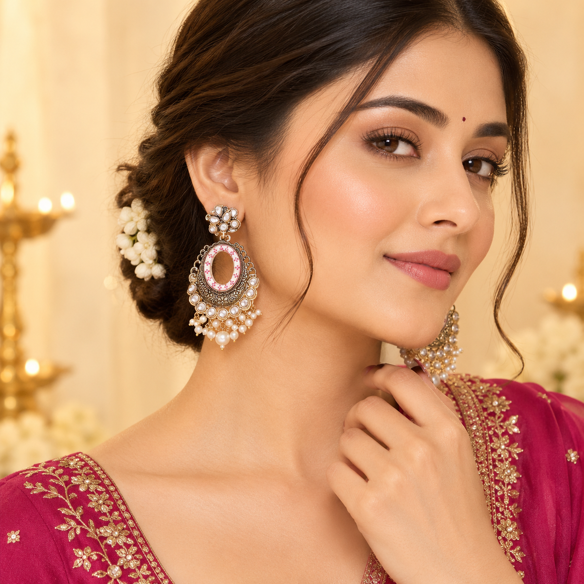 The99Jewel Elegant Traditional Kundan Earrings for Women | Indian Ethnic Fashion Jewellery for Weddings, Festivals and Family Functions