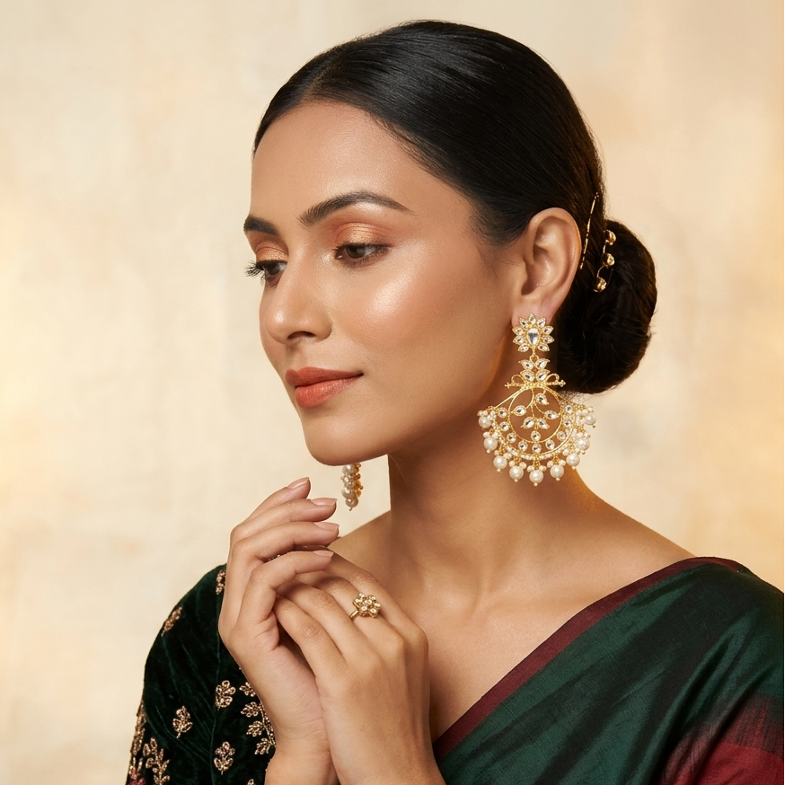 The99Jewel Women's Ethnic Kundan Stone Earrings | Elegant Traditional Fashion Jewellery for Weddings and Special Occasions