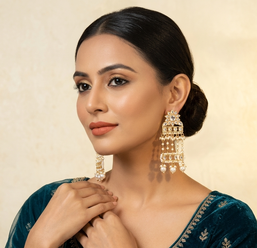 The99Jewel Women's Ethnic Kundan Stone Earrings | Elegant Traditional Fashion Jewellery for Weddings and Special Occasions