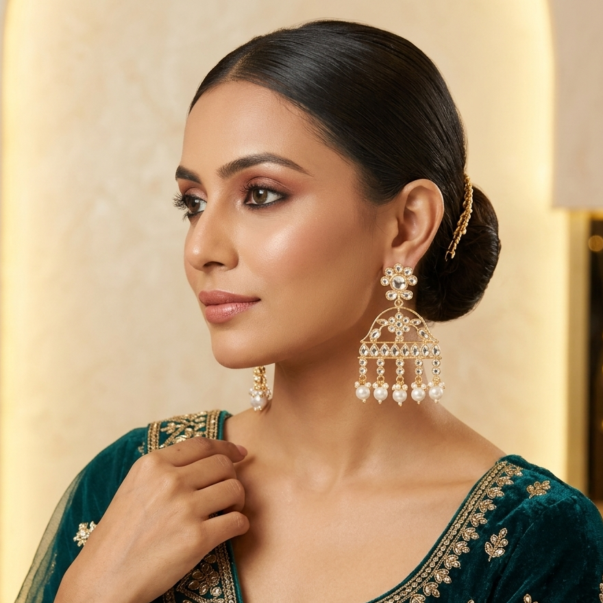 The99Jewel Women's Ethnic Kundan Stone Earrings | Elegant Traditional Fashion Jewellery for Weddings and Special Occasions