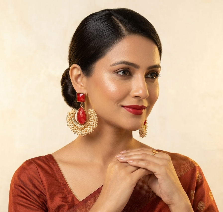 The99Jewel Traditional Kundan Earrings for Women | Elegant Indian Ethnic Stone Earrings for Wedding, Bridal and Festive Wear