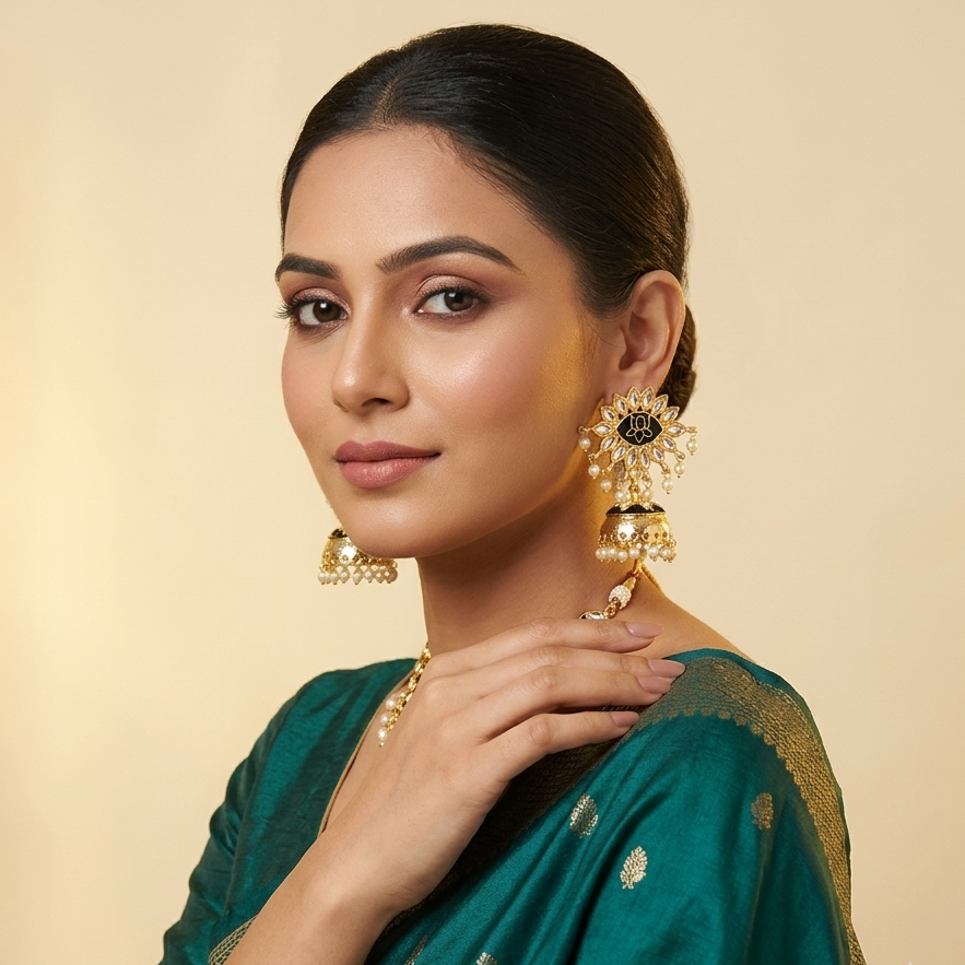 The99Jewel Traditional Kundan Earrings for Women | Elegant Indian Ethnic Stone Earrings for Wedding, Bridal and Festive Wear