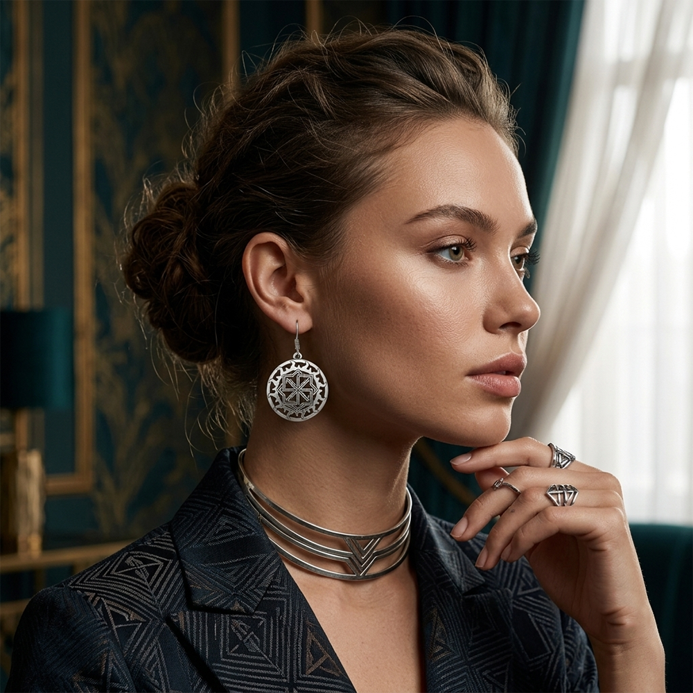 The99Jewel Oxidised Geometric Mandala  Earrings