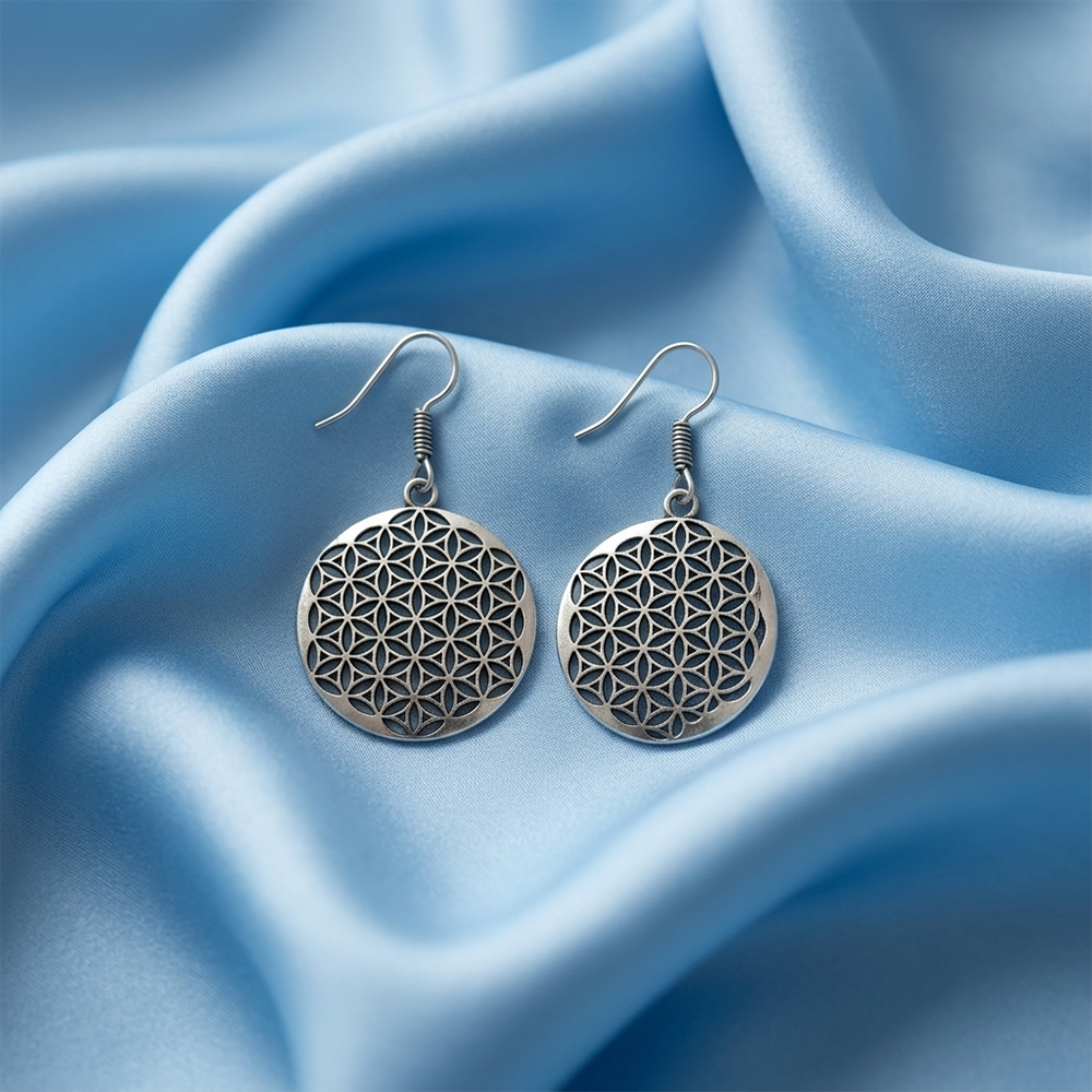 The99Jewel Oxidised Floral Geometry Round Earrings