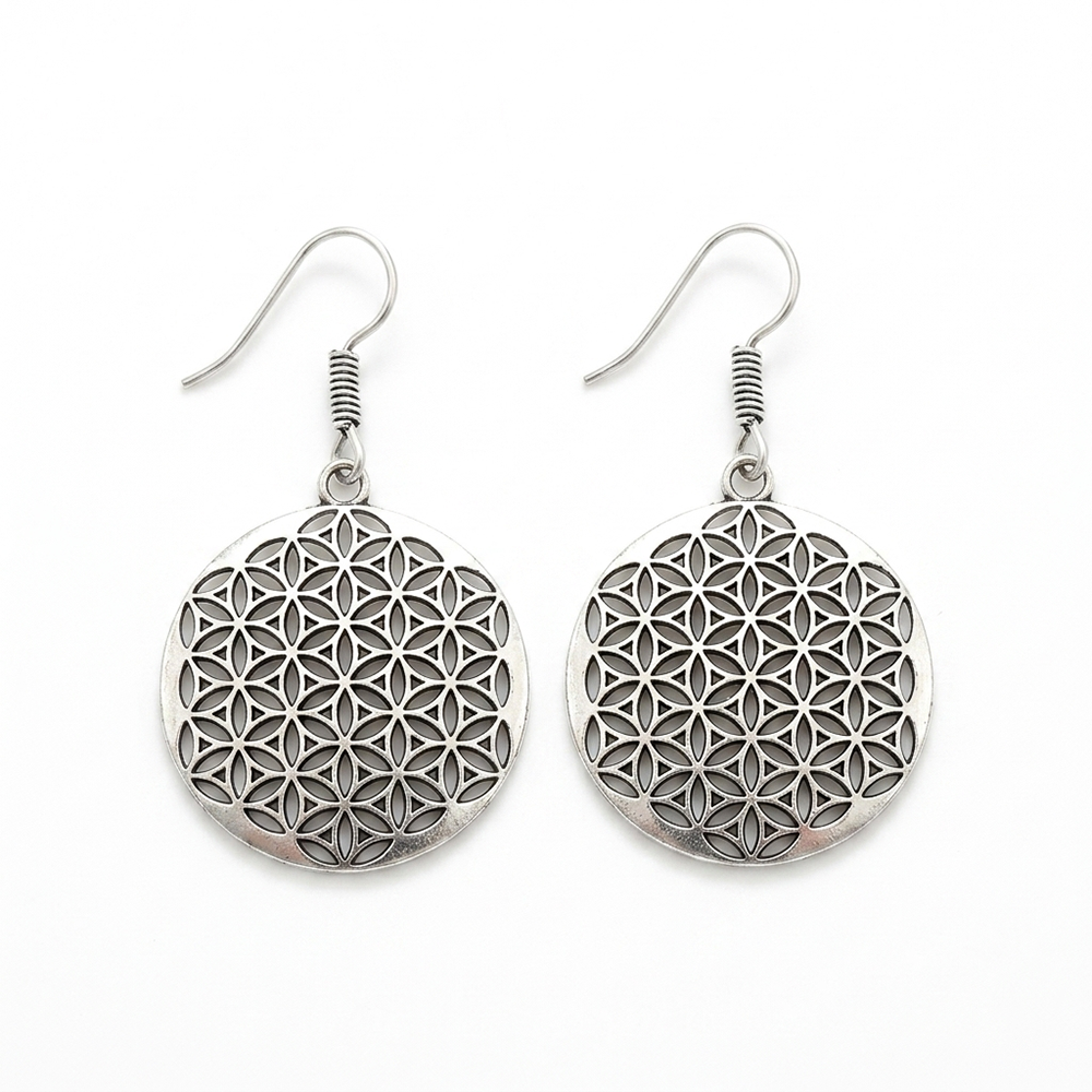 The99Jewel Oxidised Floral Geometry Round Earrings