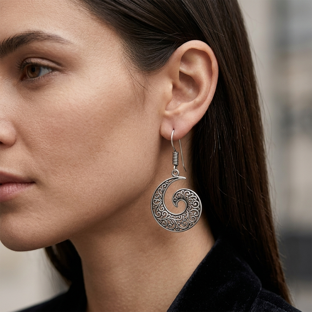 The99Jewel Oxidised Boho Spiral  Earrings