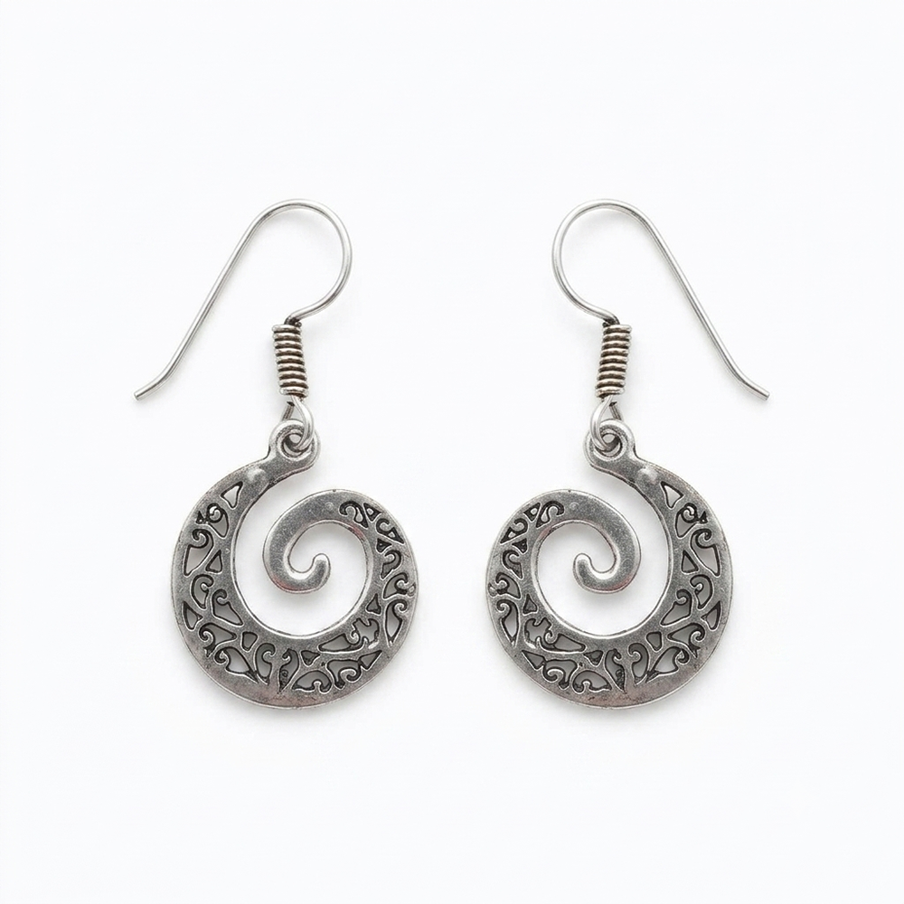 The99Jewel Oxidised Boho Spiral  Earrings