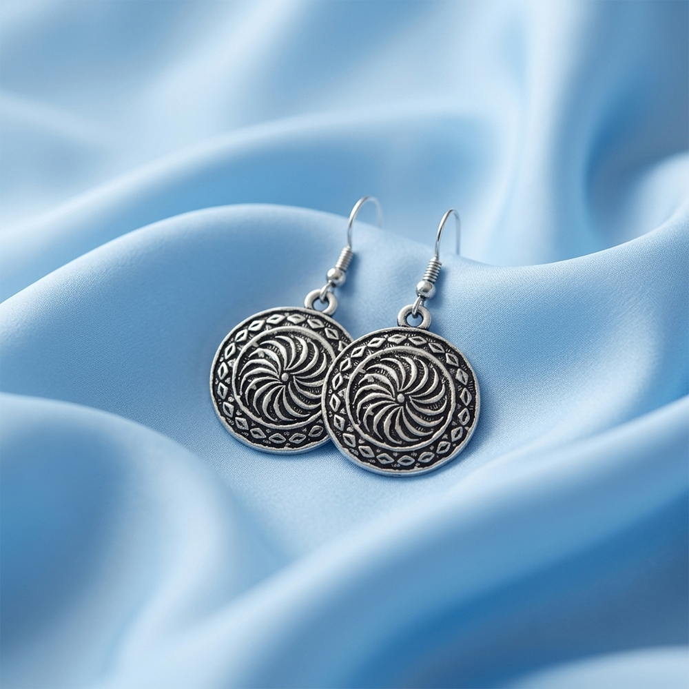 The99Jewel Oxidised Tribal Spiral Round  Earrings