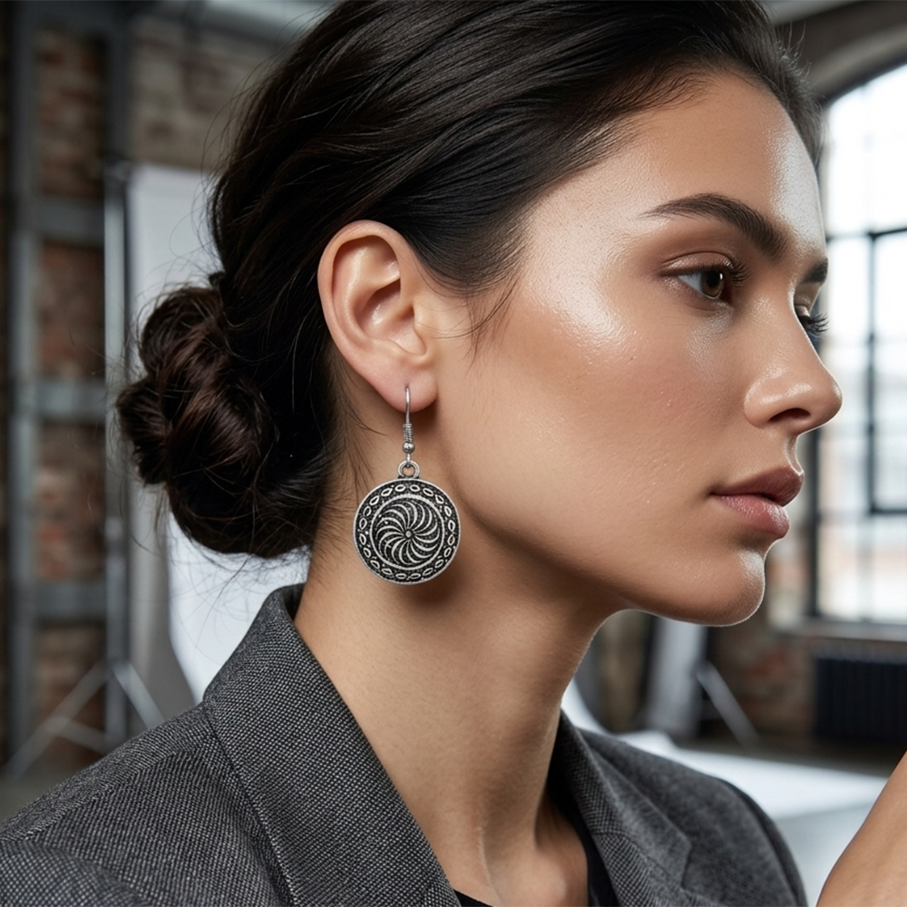 The99Jewel Oxidised Tribal Spiral Round  Earrings