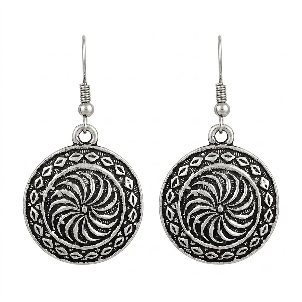 The99Jewel Oxidised Tribal Spiral Round  Earrings