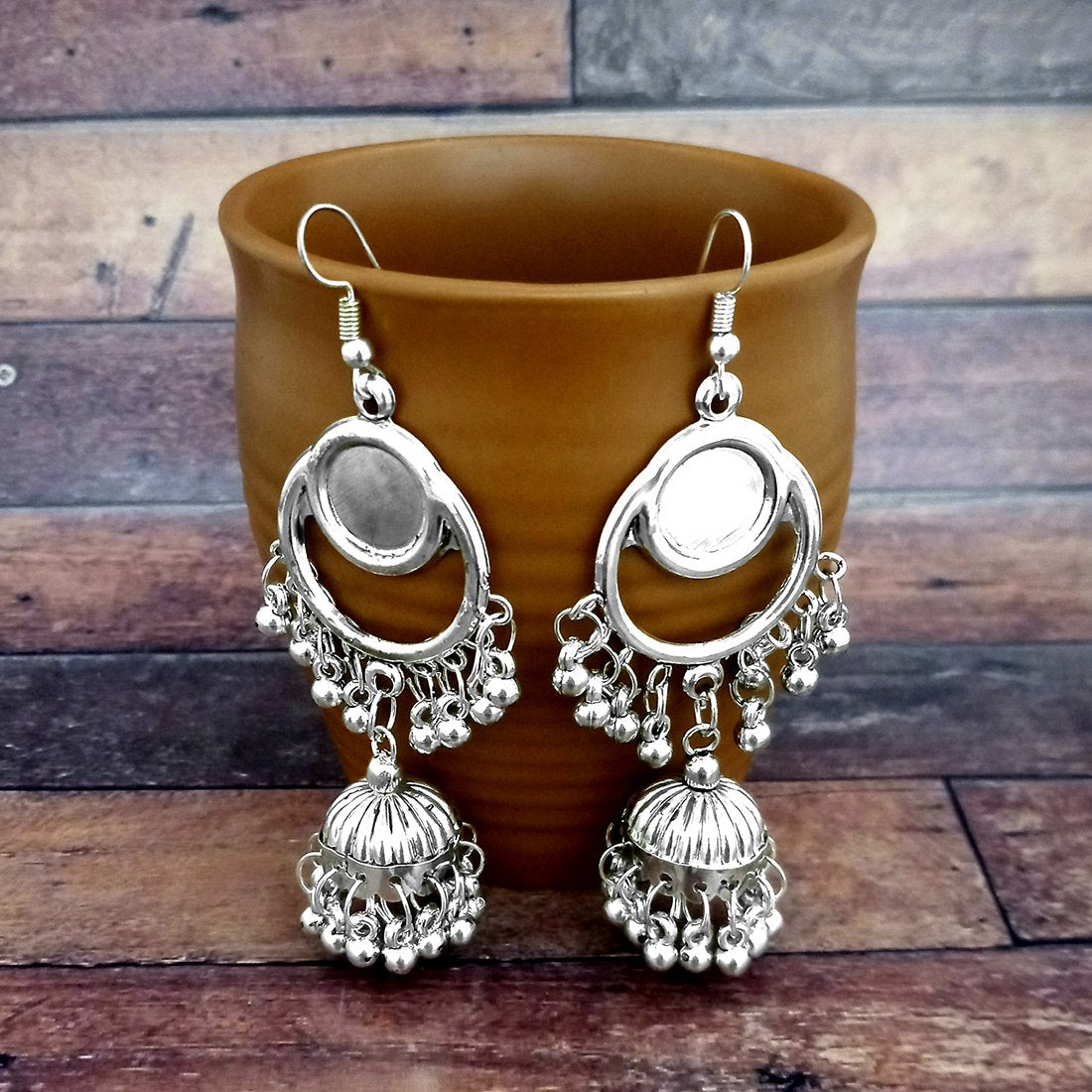 The99Jewel Oxidised Plated Jhumki Earrings-1317036