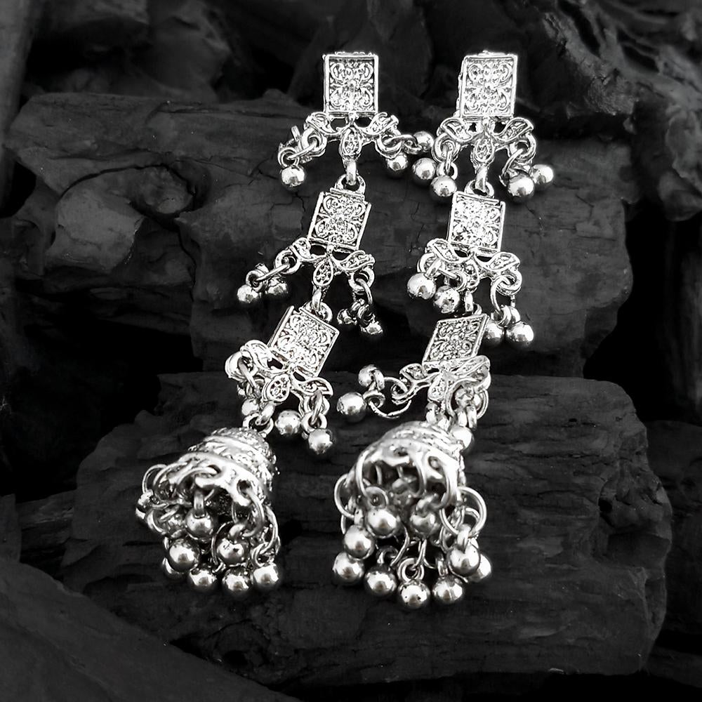 The99Jewel Oxidised Plated Multi Layer Dangler Earrings -1317050