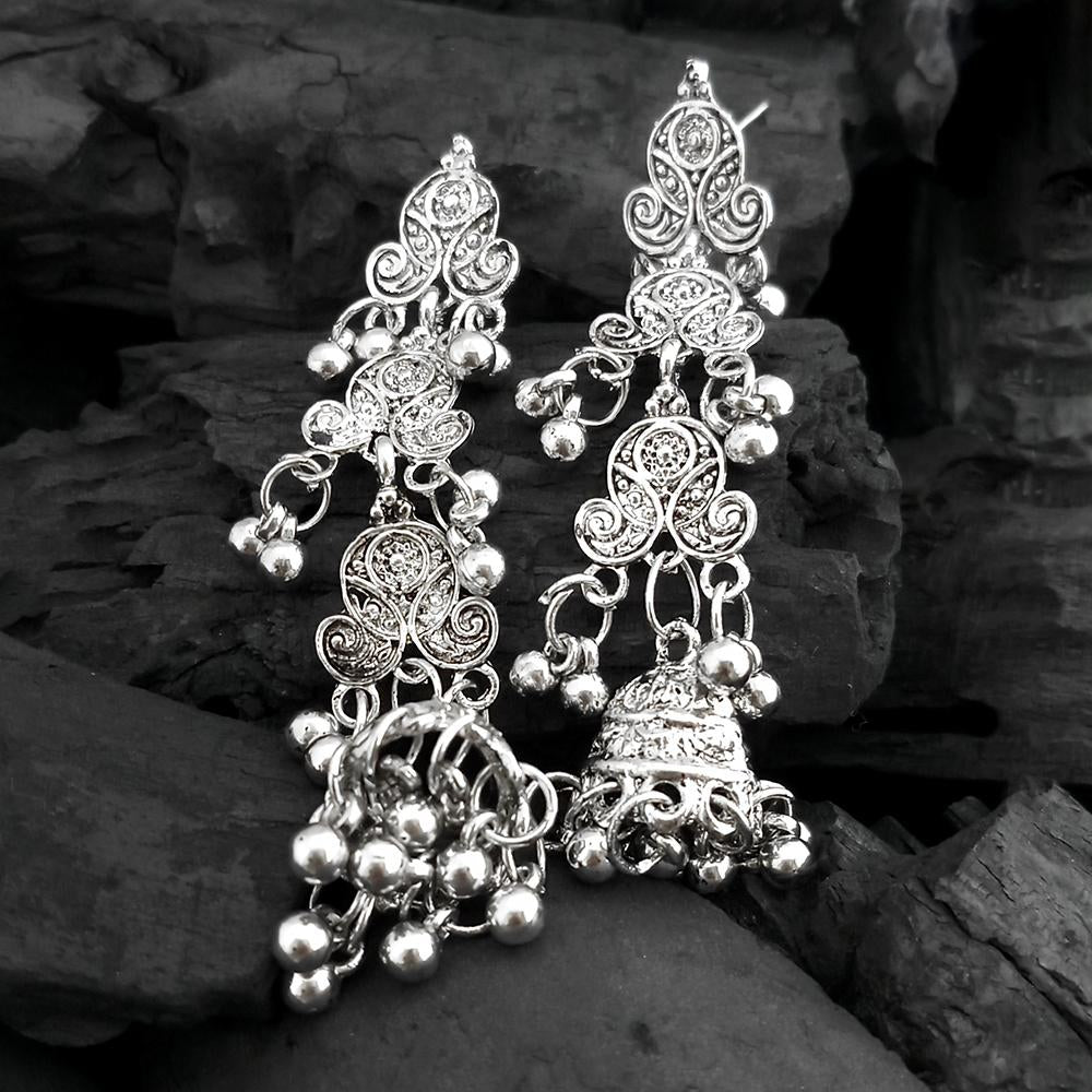 The99Jewel Oxidised Plated Multi Layer Dangler Earrings -1317051