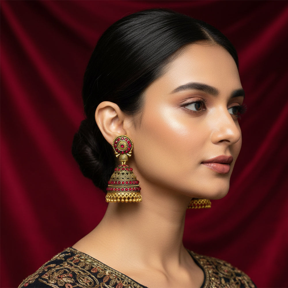 The99Jewel Traditional Gold Plated Jhumki Earrings for Women
