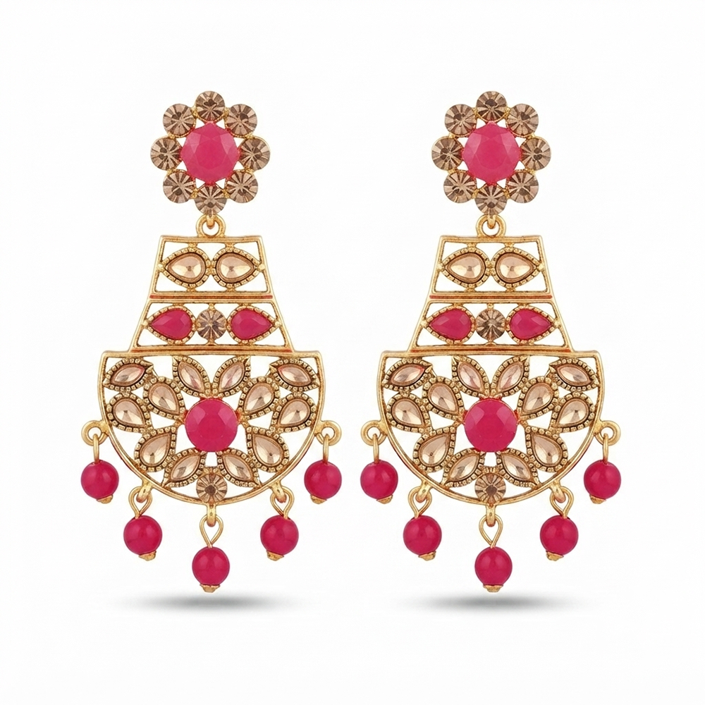 The99Jewel Floral Pink Crystal Stone Statement Dangler Earrings for Women