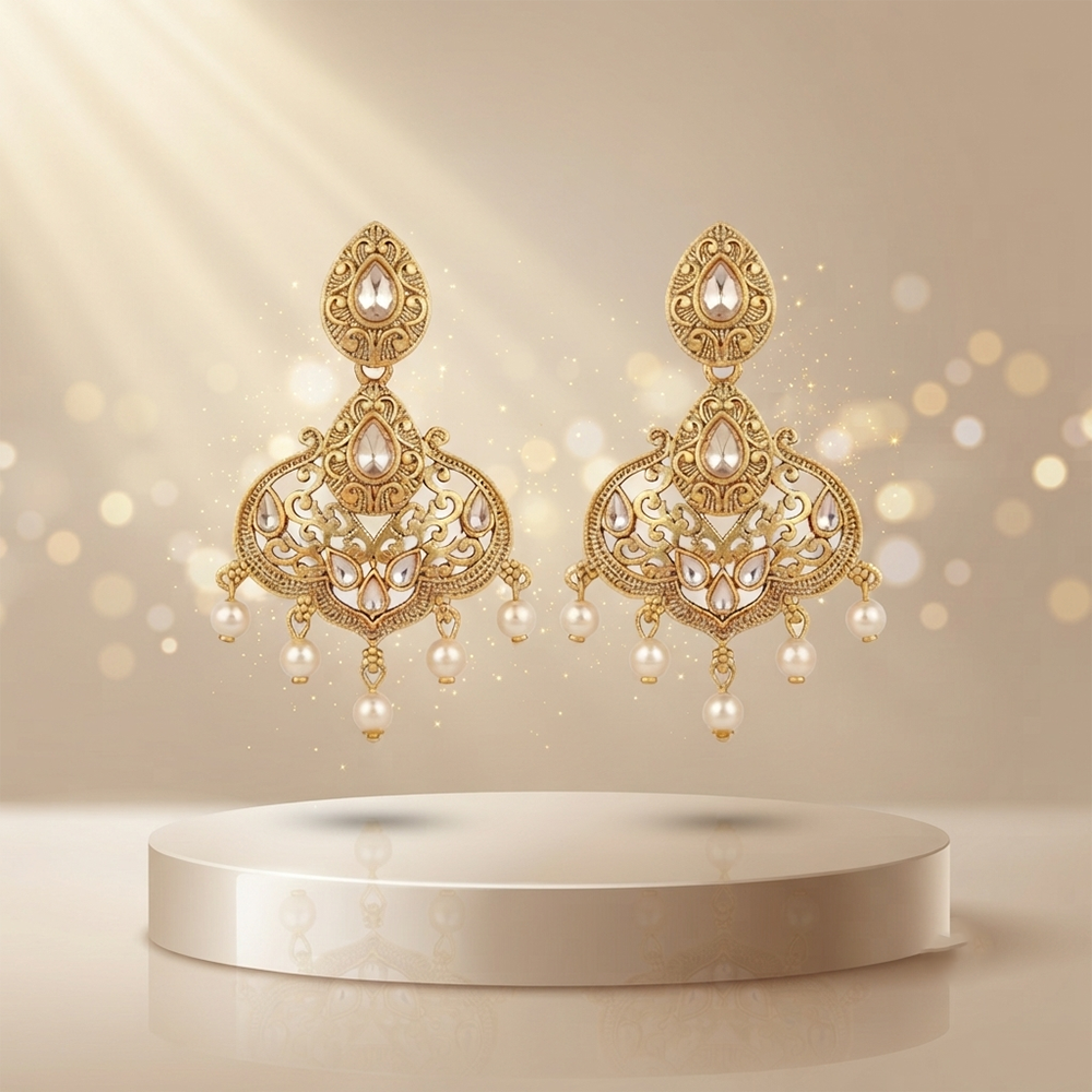 The99Jewel Floral Light Pink Crystal Stone Statement Dangler Earrings for Women