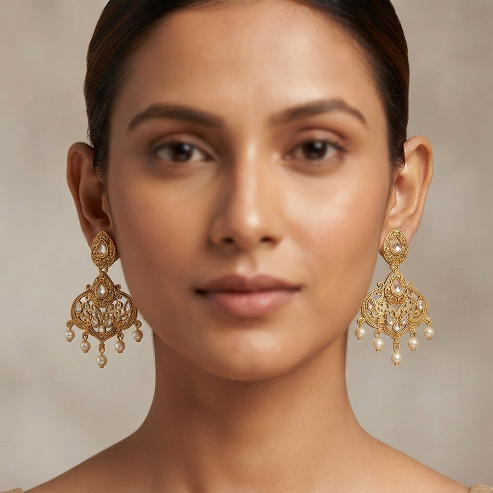 The99Jewel Floral Light Pink Crystal Stone Statement Dangler Earrings for Women