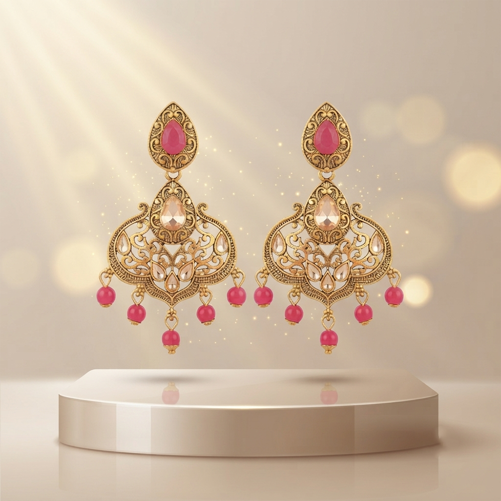 The99Jewel Floral Red Crystal Stone Statement Dangler Earrings for Women