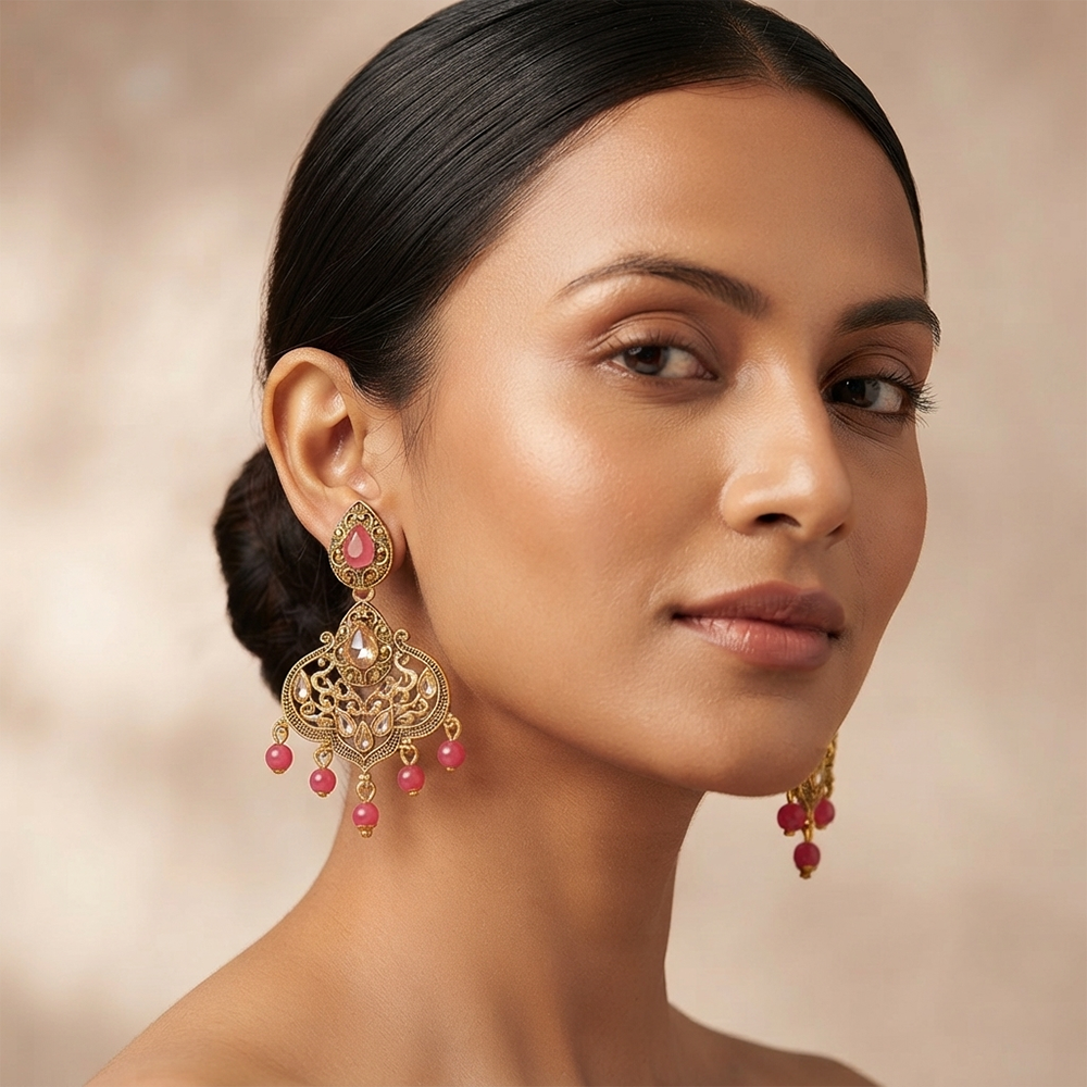 The99Jewel Floral Red Crystal Stone Statement Dangler Earrings for Women