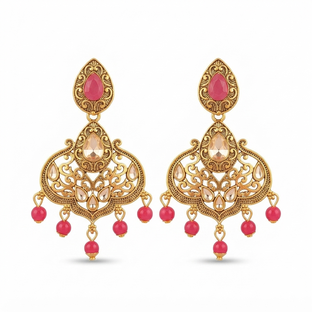 The99Jewel Floral Red Crystal Stone Statement Dangler Earrings for Women